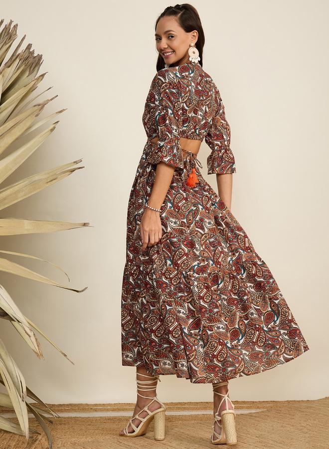 WineRed فستان ميدي مطبوع بنقشة بيزلي - Image 4